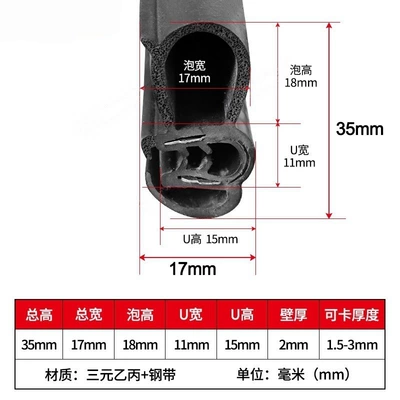 Dustproof Distribution Box Cabinet Edge | Avtomobil səs izolyasiya zolaqları - c29-sfh-053-height-35mm-width-17mm-can-be-clamped-15mm-3mm-2m-price-epdm-rubber