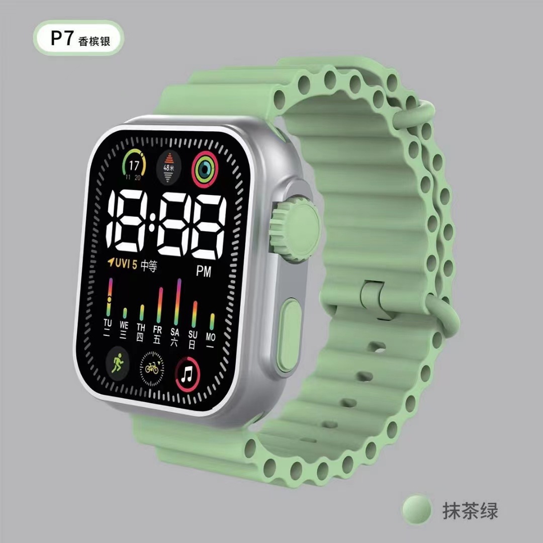 Nuevo reloj electrónico LED P7 champán plata océano banda moda digital deportes niños estudiante LED reloj electrónico