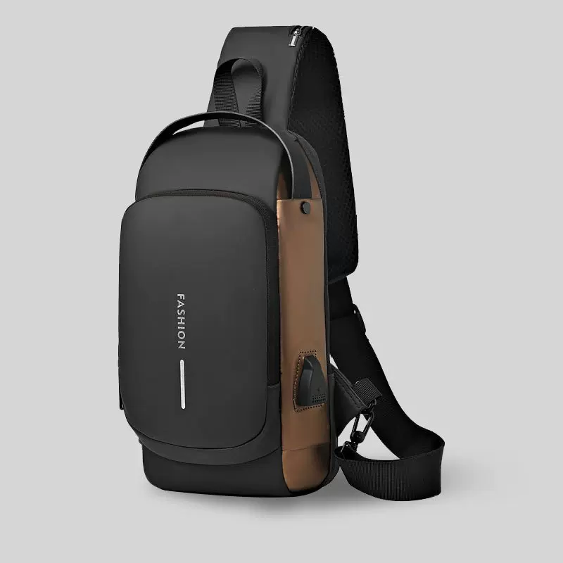 多功能密码锁胸包男士大容量通勤手机斜挎包潮酷骑行包手提单肩包