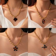 欧美复古串珠钛钢花朵蝴蝶项链时尚个性夸张锁骨链气质高级感项饰