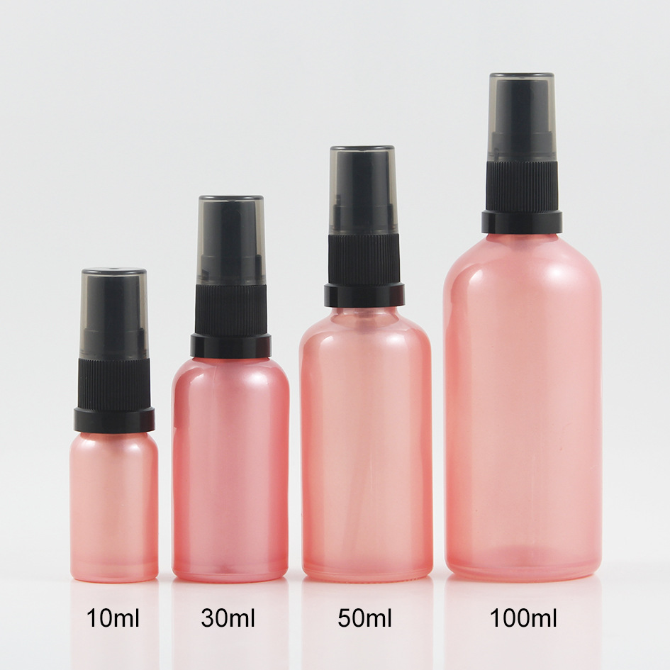 裙边塑料喷头10/30/50/100ml粉红色喷涂玻璃乳液瓶雾喷瓶