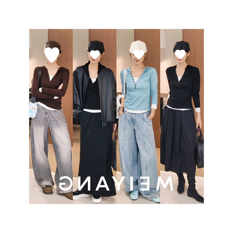 美洋MEIYANG 奶盖针织长袖 真丝莱赛尔拼色假两件水面膜帽衫-周二|undefined