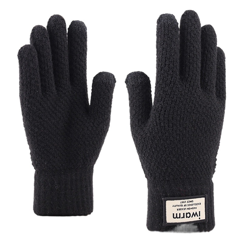 Guantes de pantalla táctil de otoño e invierno para hombres más guantes de punto de lana cálidos engrosados de doble capa de terciopelo transfronterizo