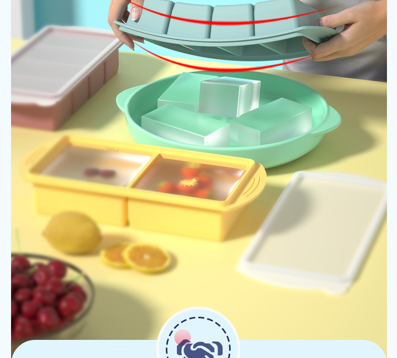 Silikon-Eiswürfelbereiter mit Deckel für Brühe, Gefrierlagerbox für den Haushalt, beheizbarer Behälter zur Portionierung von Hot-Pot-Grundstoffen
