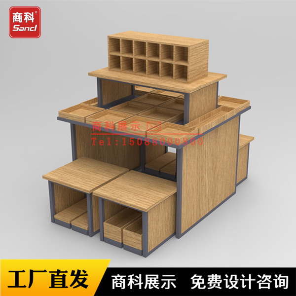 佛山商超精品超市灯光铁木结合货架堆头架促销台陈列流水展示台