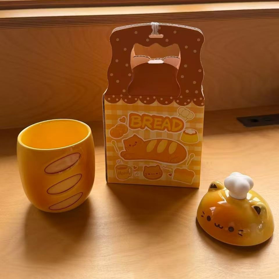 Personalidad creativa pan de dibujos animados gato taza regalo de mano encantadora taza de café de oficina taza de cerámica