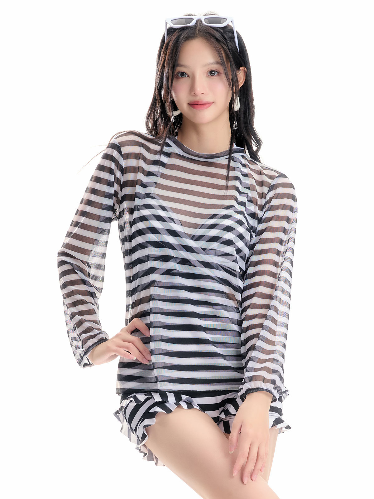 Japón nuevo traje de baño sexy de mujer unido pecho pequeño soporte de acero reunido bikini aguas termales cubrir el abdomen traje de baño protector solar