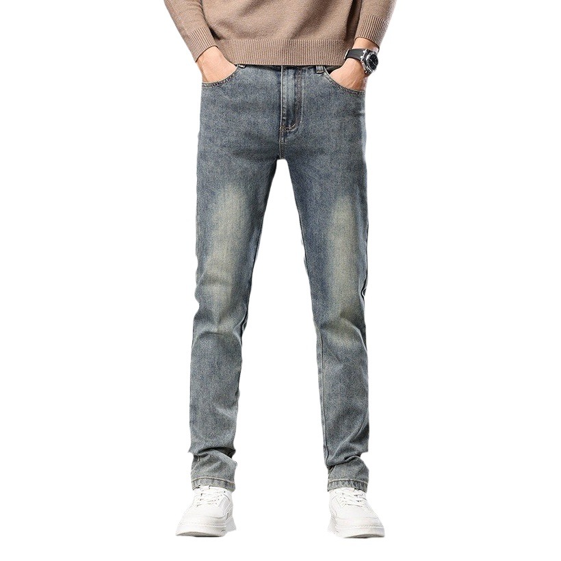 Guangzhou Xintang Pantalones vaqueros de los hombres de otoño e invierno nuevos Pantalones rectos regulares de los hombres jóvenes simples pantalones a juego
