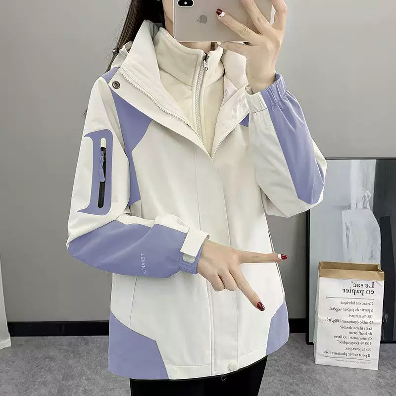 冲锋衣外套女款2025新款秋冬户外三合一可拆卸防风防水潮滑雪服男