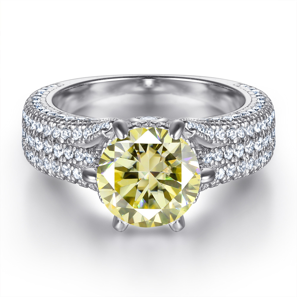 2 quilates 8mm S925 anillo de plata esterlina mujer exagerada seis garras micro joyería de piedra al por mayor nueva venta en caliente transfronteriza