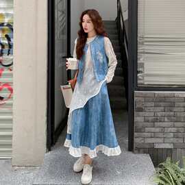套装春秋装女2025年春秋装提升品质半身裙+马甲+蕾丝衫套装两件套