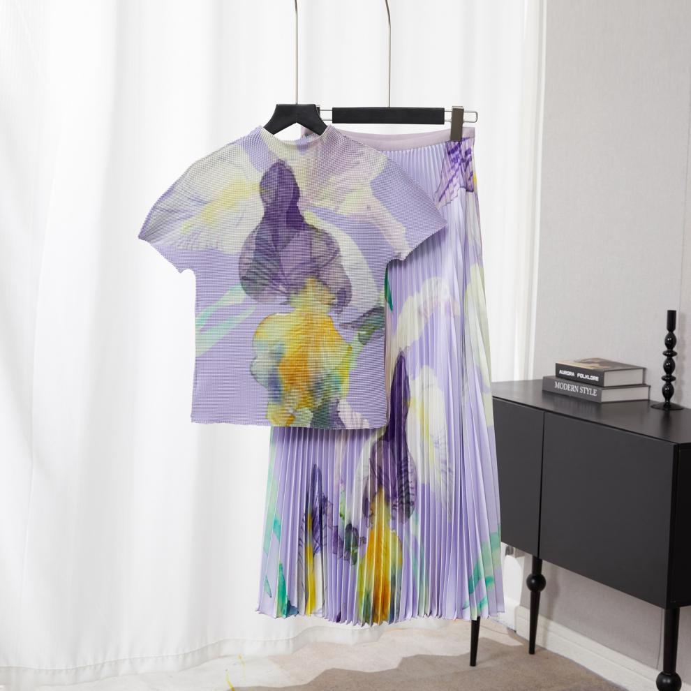 Elegant Pleated Two Piece Pant Set For Women With Floral Print_voghion.com