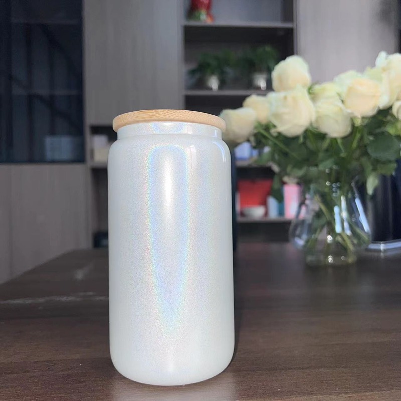 16oz comercio exterior gradiente de color de sublimación de vidrio electrochapado camaleón fluorescente arco iris pintura vidrio taza de agua taza de masón