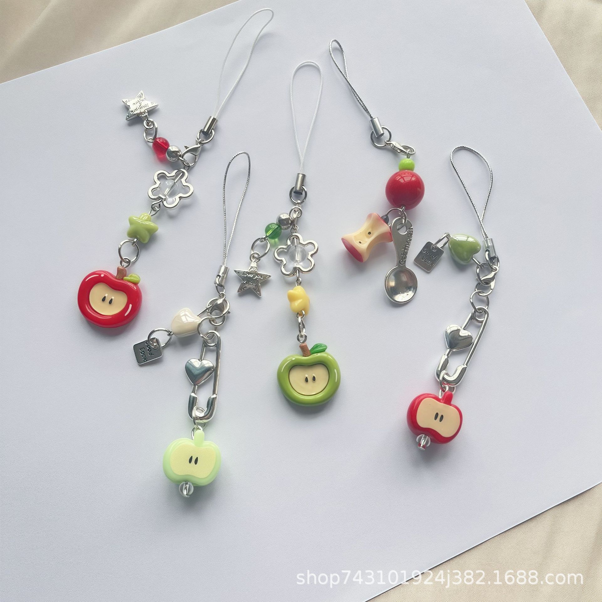 Creative Fruit Handmade Hanging Chain Mobile Phone Chain Apple Beaded Pendant Chain Camera Chain Cute Ins Dopamine Niche