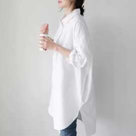 衬衣女2021新款春秋韩版潮POLO领中长款白衬衫外套女宽松长袖上衣