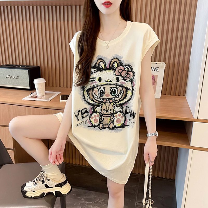 FA37008# 设计感坎肩T恤裙女夏季爆款韩版宽松oversize中长款无袖背心上衣 服裝批發女裝批發服飾貨源