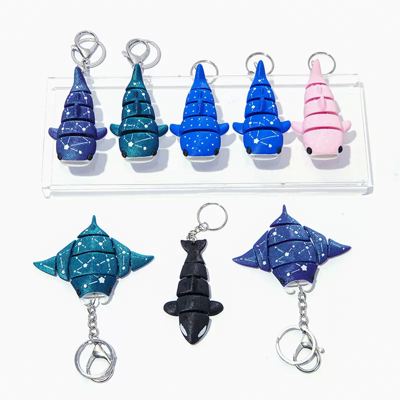 跨境多色3D打印爆款玩具模型星空鲨鱼摆件仿真模型批发钥匙扣