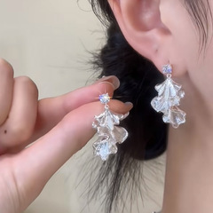 高级拉丝银杏叶拼接耳钉时尚百搭小众设计耳环2025独特个性耳饰潮