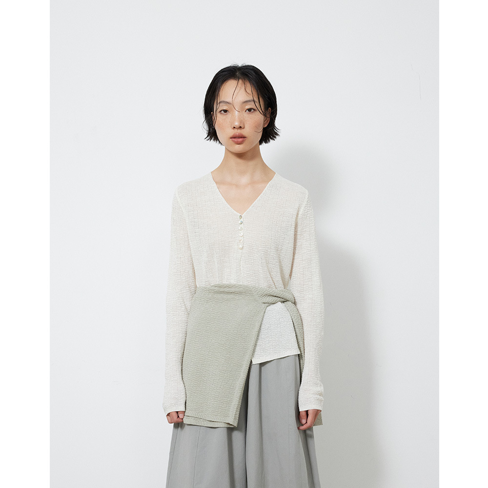 EVERTRUE2025夏季韩版苎麻针织中长款开衫宽松长袖上衣女装65632