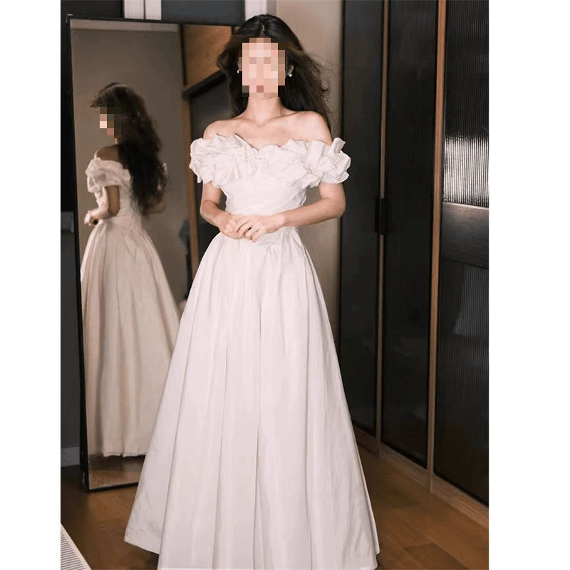Французское банкетное платье для дочерей, женское, лето 2025, новое, стройнящее, длинное, с открытым плечом, модное