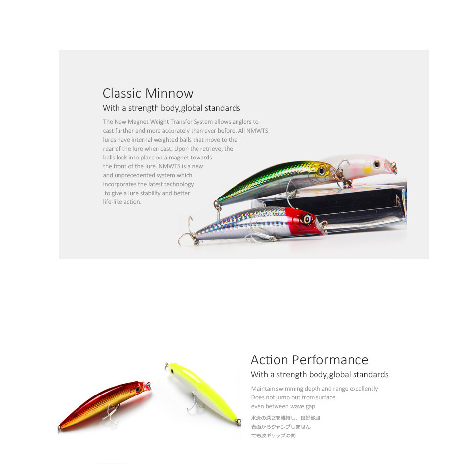 Bear King's popular bulk retail lure Minnow 90mm 10g submersible 0.5m bait with built-in magnet weight