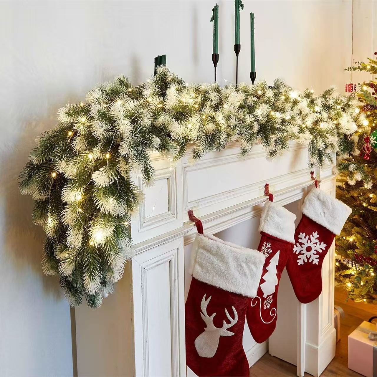 Decoración de mesa de Navidad americana transfronteriza imitación pin pin hojas de ciprés puerta colgante escalera colgante decoración doméstica