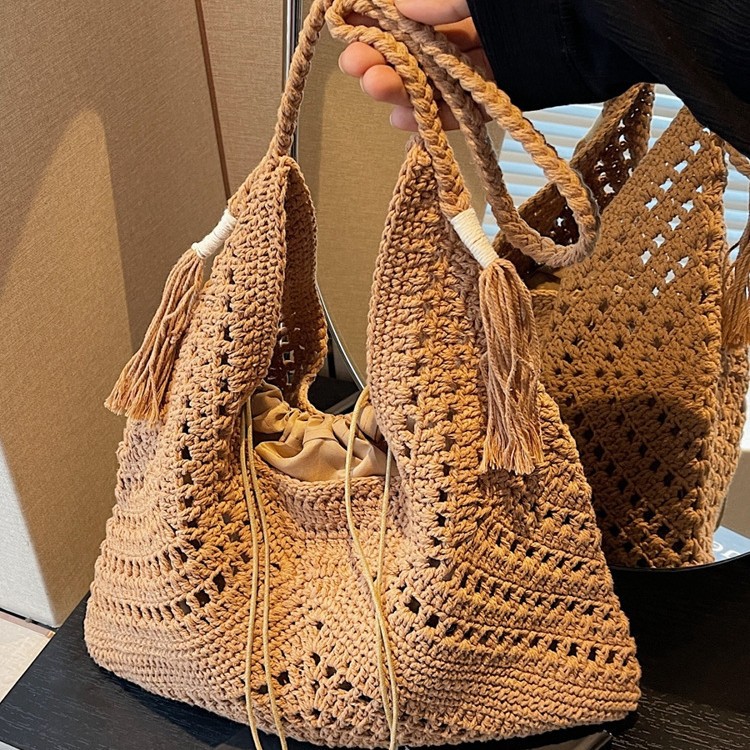 Lazy Style Large Capacity Woven Bag For Women, Summer Seaside Vacation Shoulder Beach Bag, Straw Tote Bag - Thumbnail 2