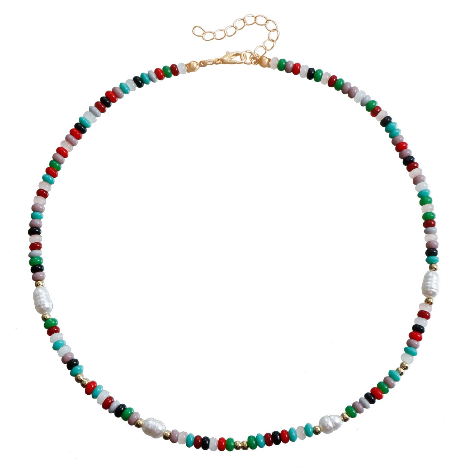 European And American Cross-border Accessories: Dopamine-colored Beaded Pearl Collarbone Necklace, Fresh_voghion.com