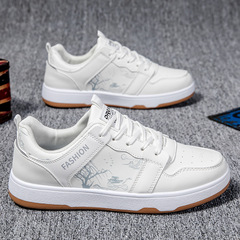 2024夏季休閒男鞋時尚板鞋軟底百搭皮面小白鞋印花潮鞋平底運動鞋