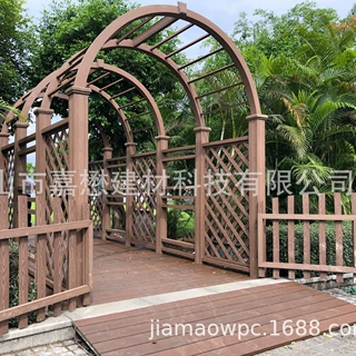 塑木户外圆廊凉亭花架单侧木塑廊架环保葡萄架植物攀爬架木质材料