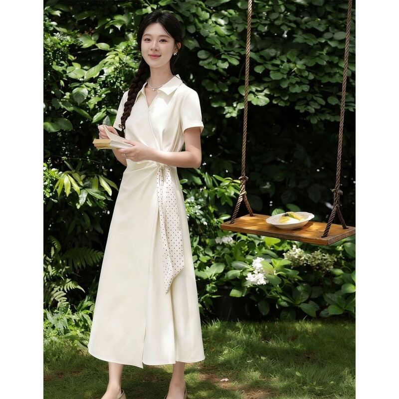 2026 Summer Elegant Commuting Simple French Style Short Sleeve Shirt Dress Women's Summer Long Dress