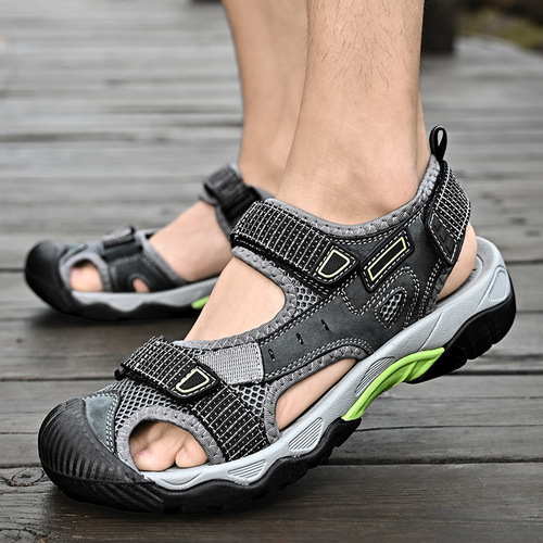 Cross-border new plus-size men's summer casual fashionable breathable mesh toe-capped anti-collision outdoor sand shoes