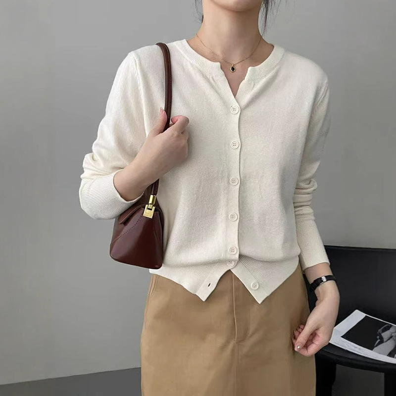 Fanduo Korean Style Gentle Pink Knitwear for Women Soft and Waxy Skin-Friendly Knitwear Small Cardigan Round Neck Knitwear Jacket for Women