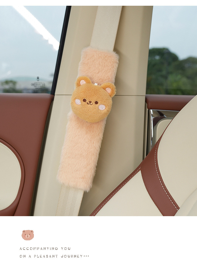 Cute Bear and Rabbit Plush Car Seatbelt Shoulder Pads, Universal for All Seasons, Anti-Strangling Shoulder Protectors, Decorative Cartoon Fun