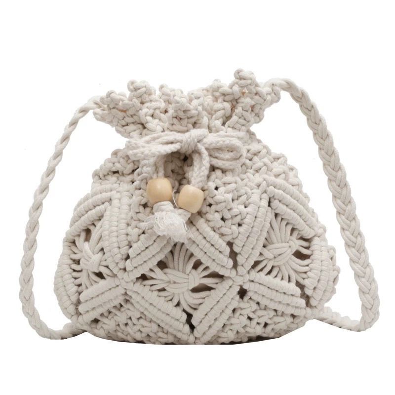 Women's Crossbody Woven Bag - New Fashion Niche Design Hollow-Out Bucket Bag, Beach Vacation Style - Thumbnail 5