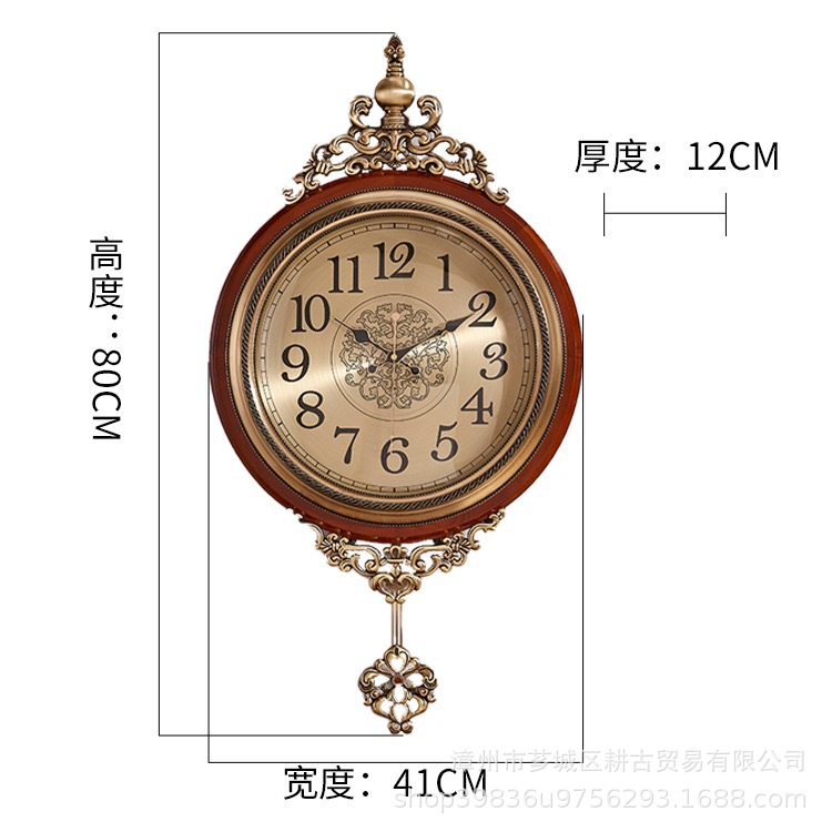 Reloj de madera maciza retro de estilo europeo, sala de estar, villa americana, reloj de pared atmosférico de lujo, venta directa de fábrica