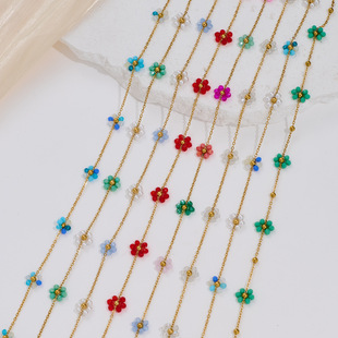 Daisy Pearl Flower Chain Stainless Steel Handmade Pearl Chain Stainless Steel Bead Chain Necklace Bracelet Clothing Accessories