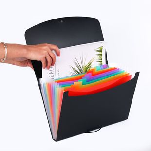 Diamond Pattern Rainbow Liner Accordion Folder Business Office Accordion Bag Student Test Paper Storage Bag A4 File Bag