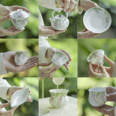 墨己玉泥雲饒紫藤手描き工夫茶器陶磁器蓋碗茶壺承茶道部品合集