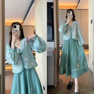 Tang Dynasty Han Dynasty Women's Early Autumn Clothing Chinoiserie Buttoned Cheongsam Improved Daily Wearable Tang Suit Top Ancient Style Skirt Yanqi