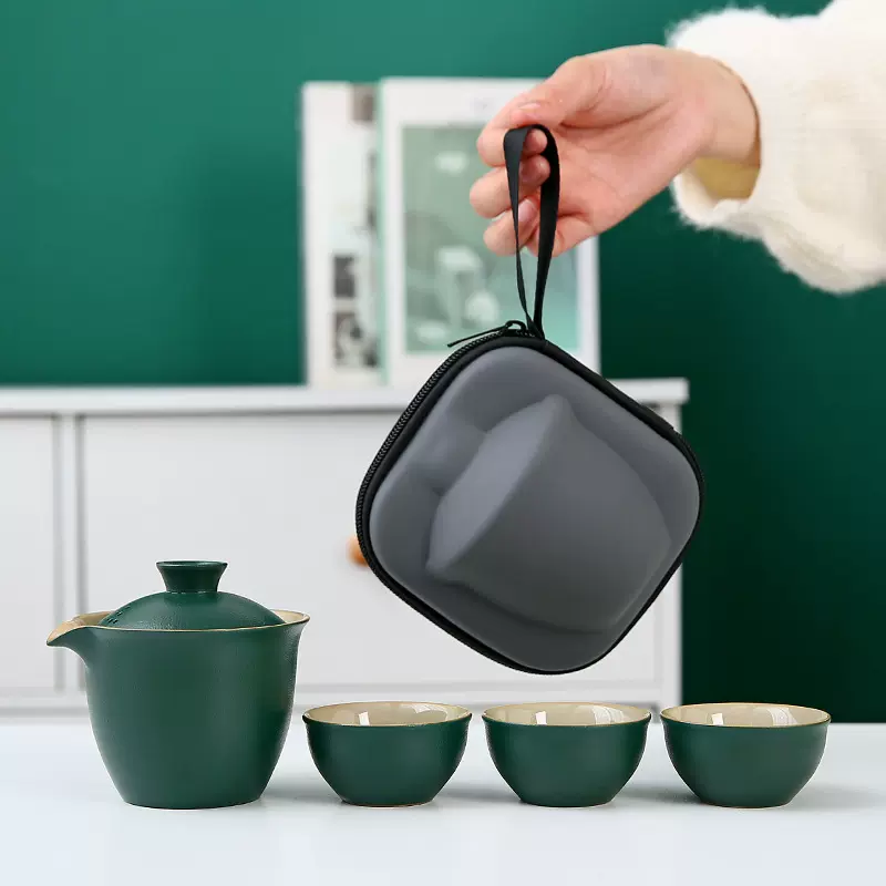 旅行茶具套装一壶三杯户外简约便携式泡茶器商务公司活动跨境快客