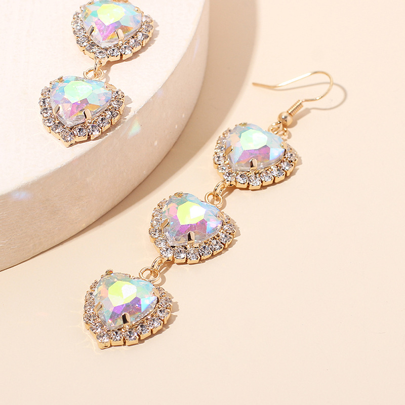 13g Weight Earrings Classification Wedding, Travel Occasion Women'S Gender Pink, Purple, Red Color Korean Heart Rhinestone Tassel Earrings 6