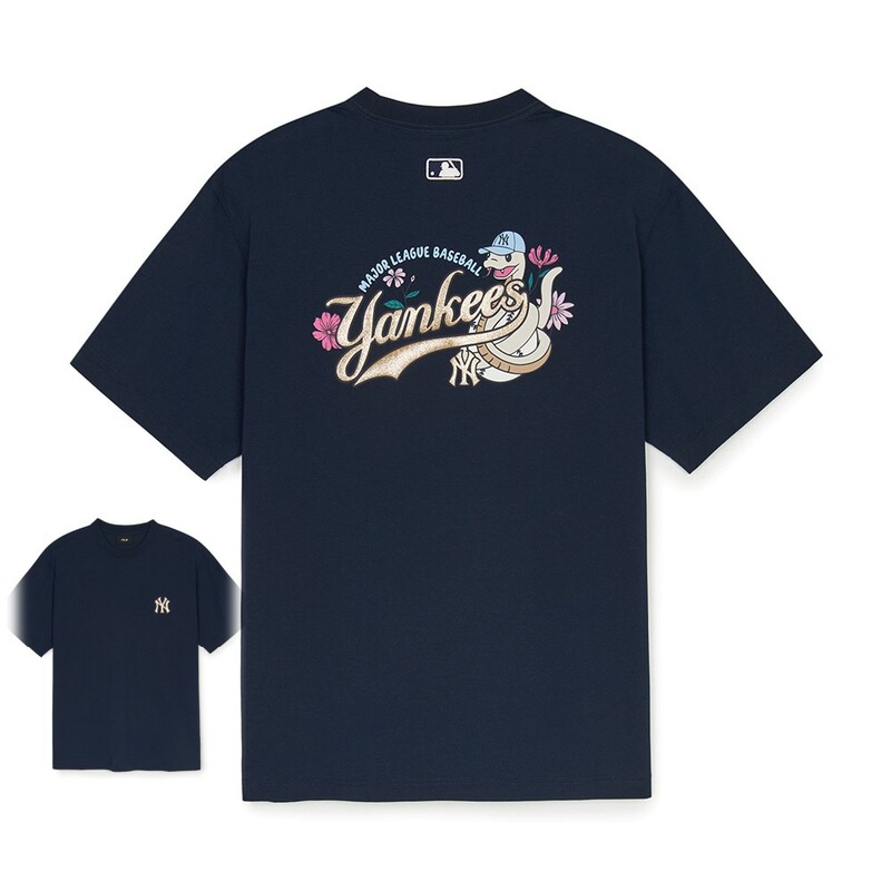 クロスボーダー MLB&NY ベーシックプリント高品質レディース T メンズ半袖コレクション共同ブランドの純綿通気性ボトリングシャツ|undefined