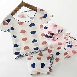 儿童女童夏季新款睡衣两件套家居服舒适空调服宝宝短袖爱心套装潮