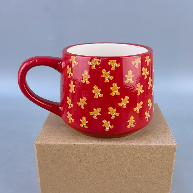 Taza de agua en stock, taza de café navideña, taza de cerámica con diseño de hombre de jengibre, con dibujos animados en el interior, regalo navideño