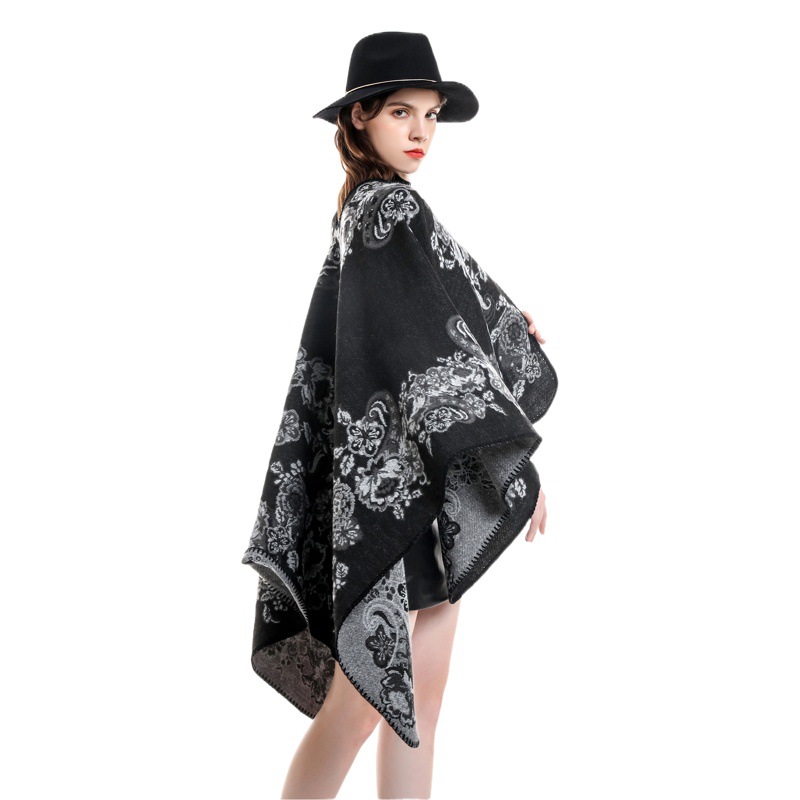 Capa floral de Cachemira como moda gran chal de mujer Otoño e Invierno capa de dos colores cálido