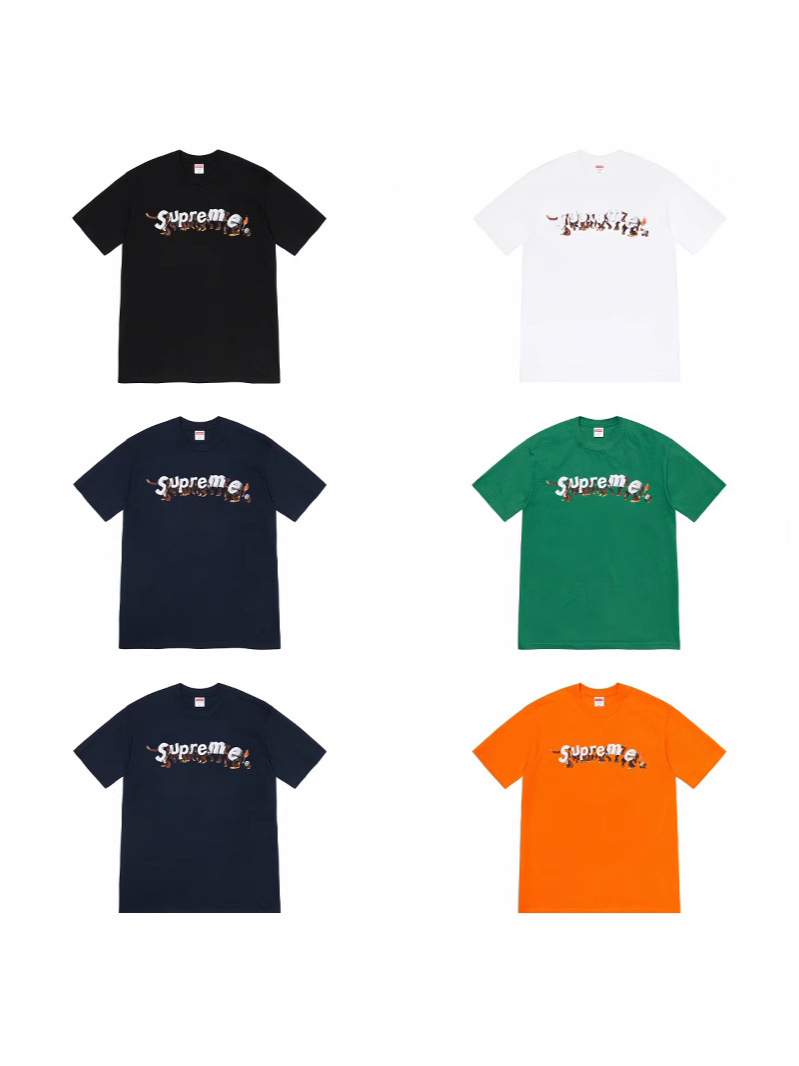 High Version Trendy Brand Supreme Co-Branded Classic Logo Double Yarn Pure Cotton Men's and Women's Heavyweight Loose Short-Sleeved T-Shirt