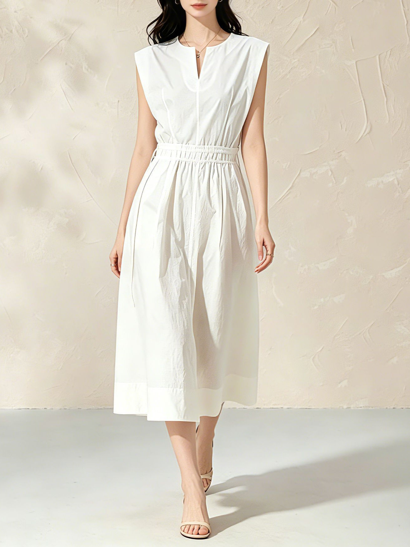 Đầm maxi nữ thắt eo cotton trắng dáng suông mát mẻ — màu sắc
