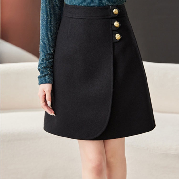 GraceChic 2025 Autumn Winter Melard Woolen Midi For Women Plus Size High Waist Slim Fit Bodycon Fashionable Elegant A-line Short_voghion.com