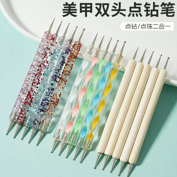 Factory wholesale log point drill pen 5 double head point ball pen indentation pen acrylic point flower pen nail pen suit